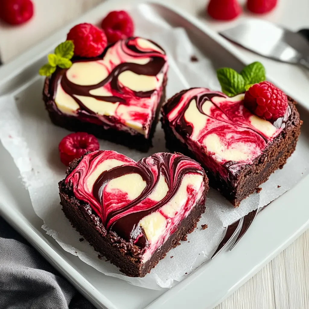Heart Shaped Brownies with Raspberry Swirl & Cheesecake