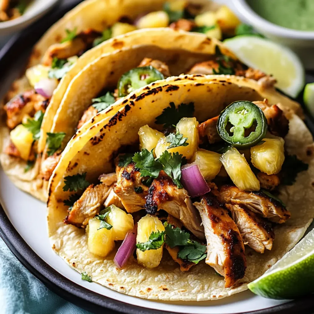 Hawaiian Chicken Tacos with Jalapeño Pineapple Salsa