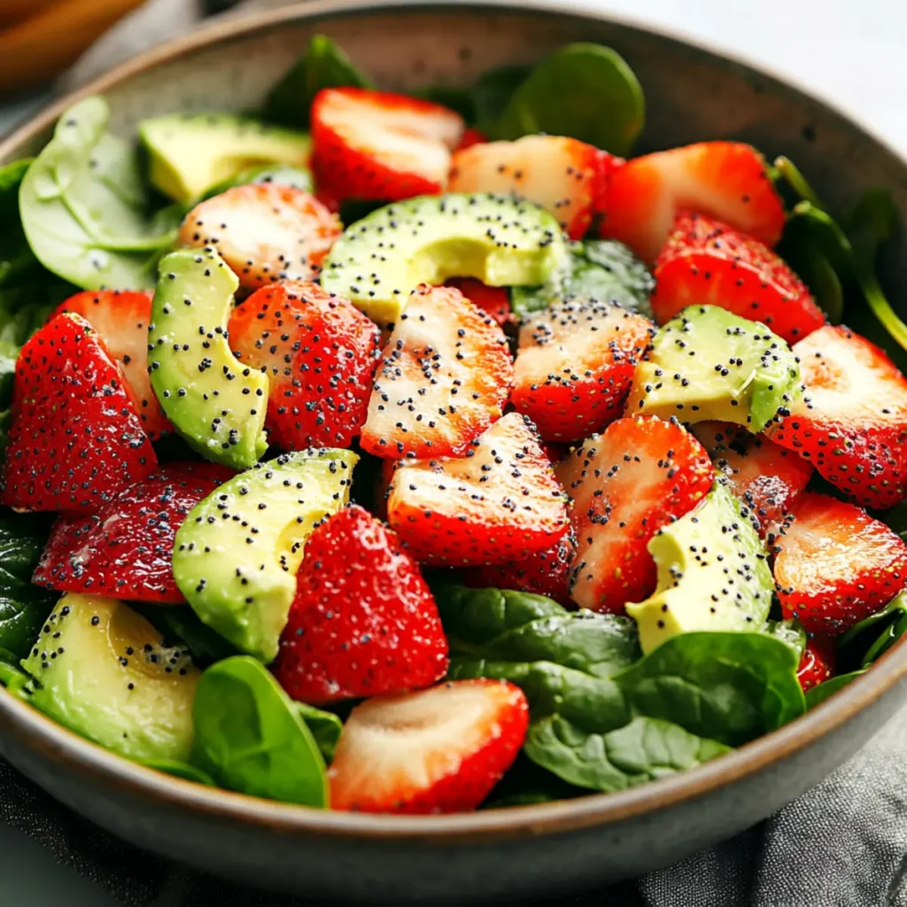 Strawberry Avocado Spinach Salad with Poppyseed Dressing